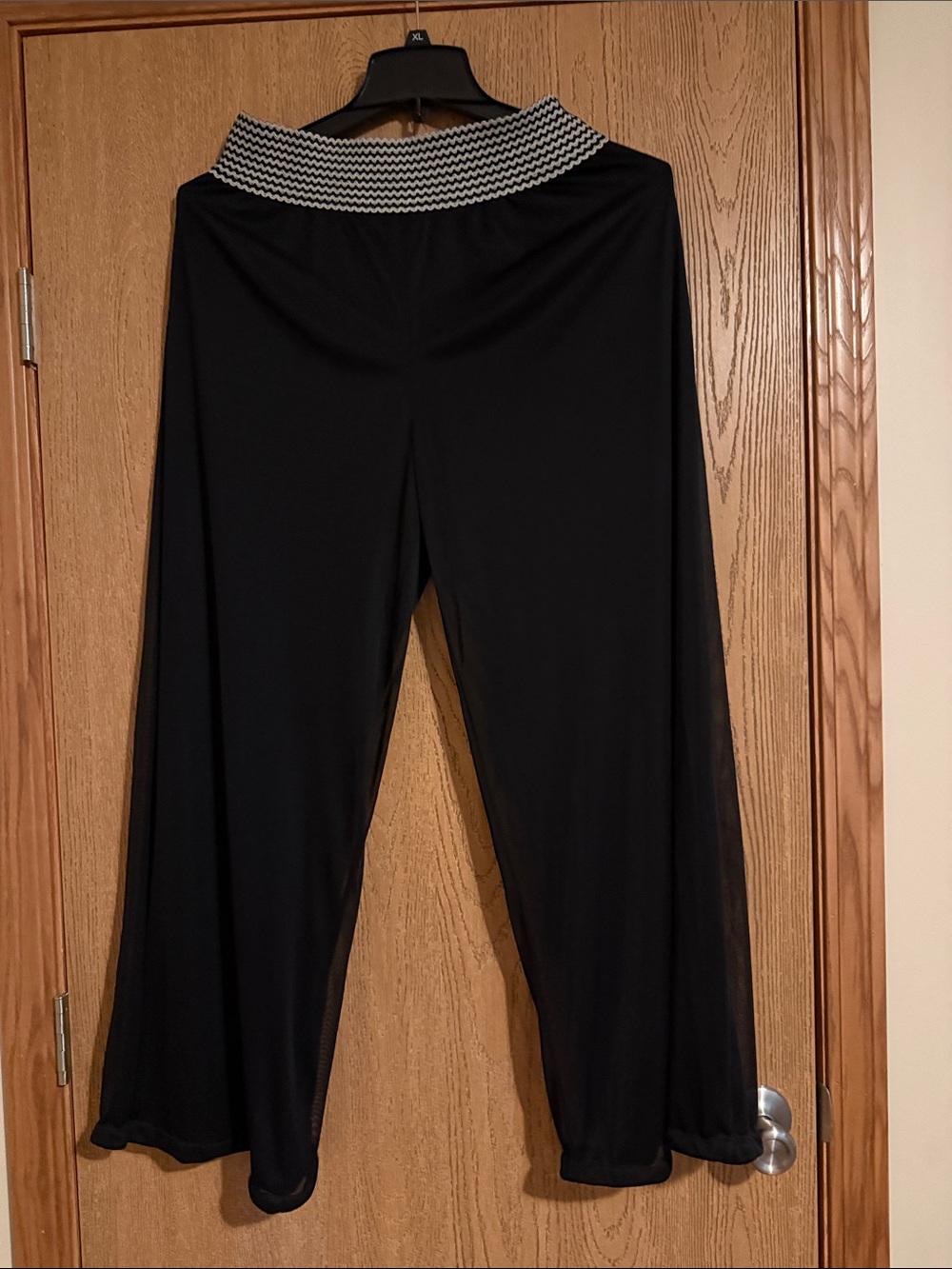 New Directions Black Wide-Leg Lace Overlay Lined Pants with Stretch Waistband